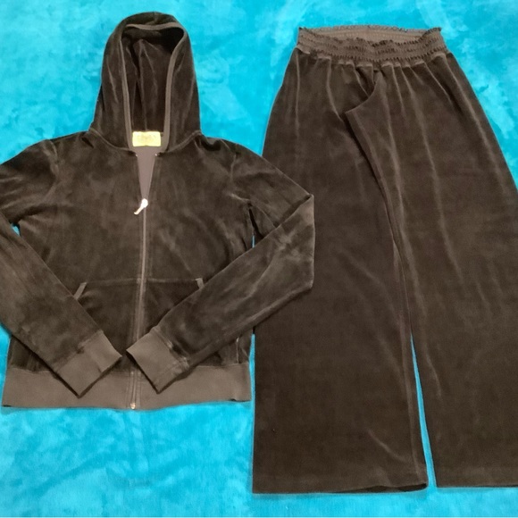 Juicy Couture Vintage Velour Pants 25 x 32 Zip Up Crop Hoodie Tracksuit - Picture 3 of 15